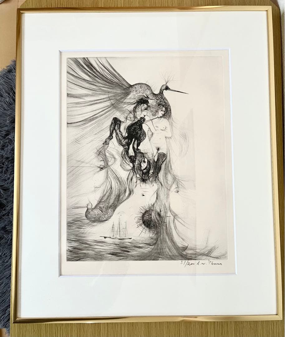 ウィリアムトーマス「鳥と女」銅板画