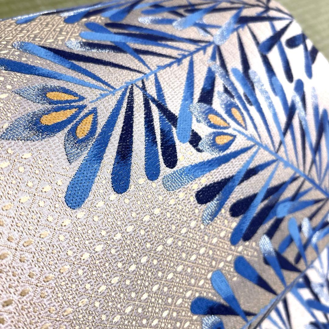 正絹　袋帯《藍染　葉模様》