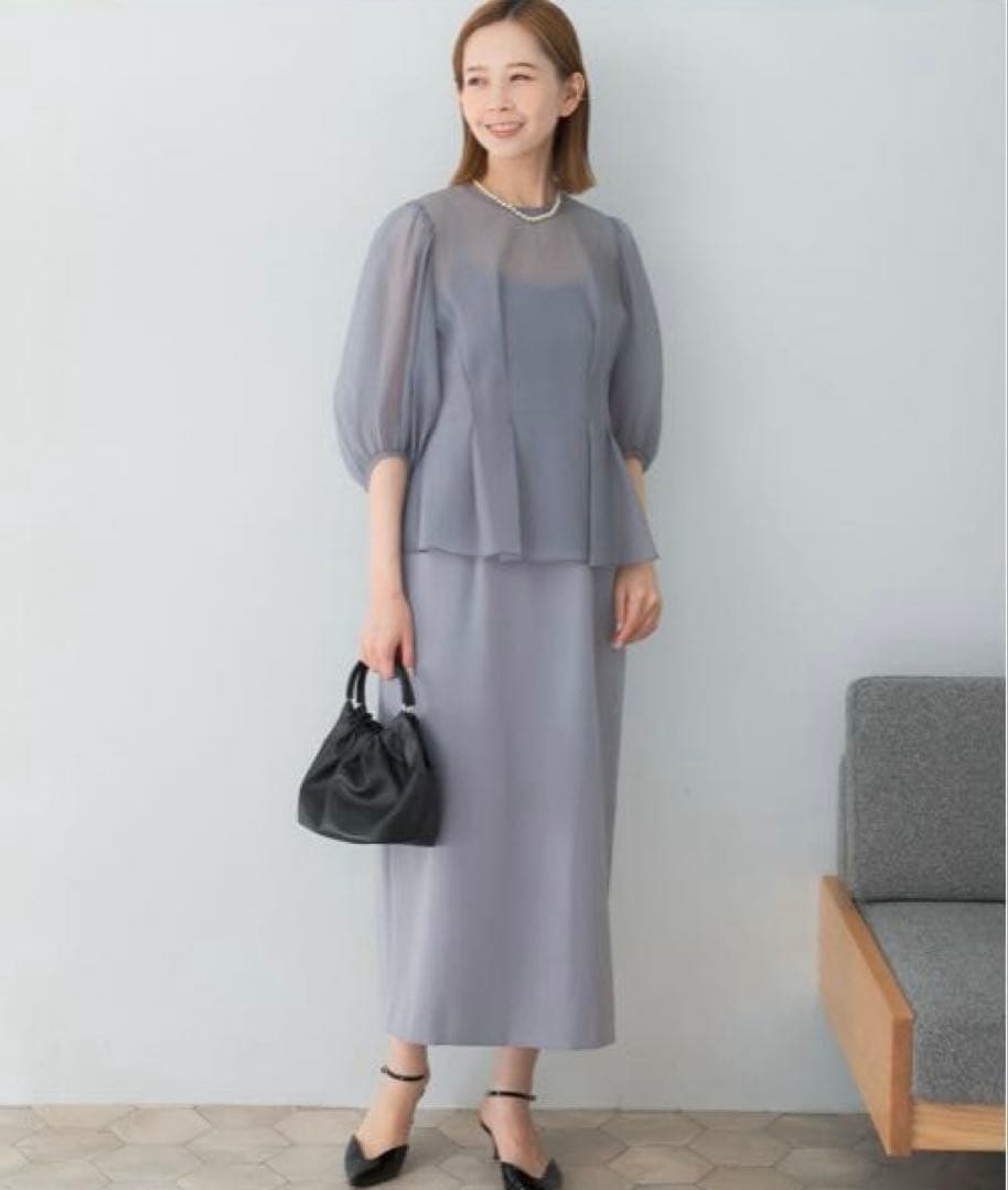 タグ付　URBANRESEARCH ブラウスレイヤードドレス FREE サックス