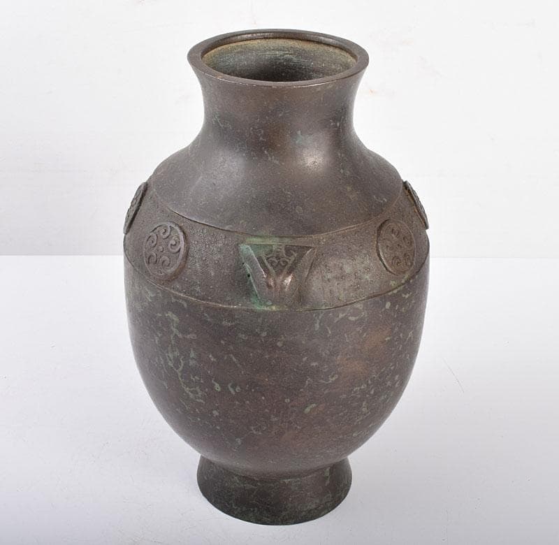 中国　古銅　双耳瓶　時代箱付　M　3829B