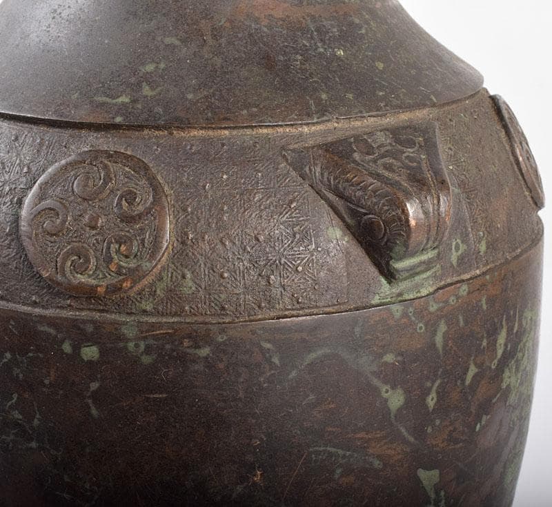 中国　古銅　双耳瓶　時代箱付　M　3829B