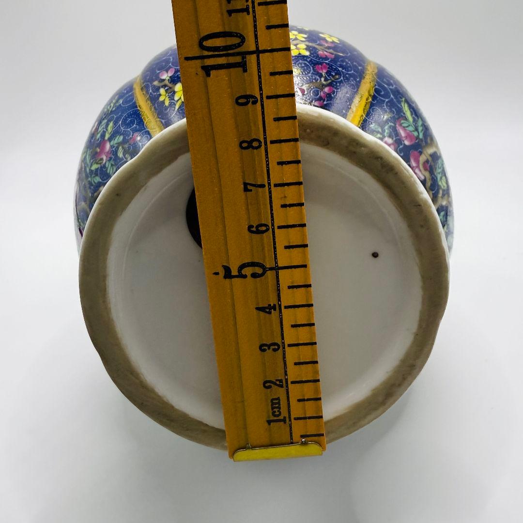 L106 青彩四角エナメル彩彩磁器花瓶 アンティーク