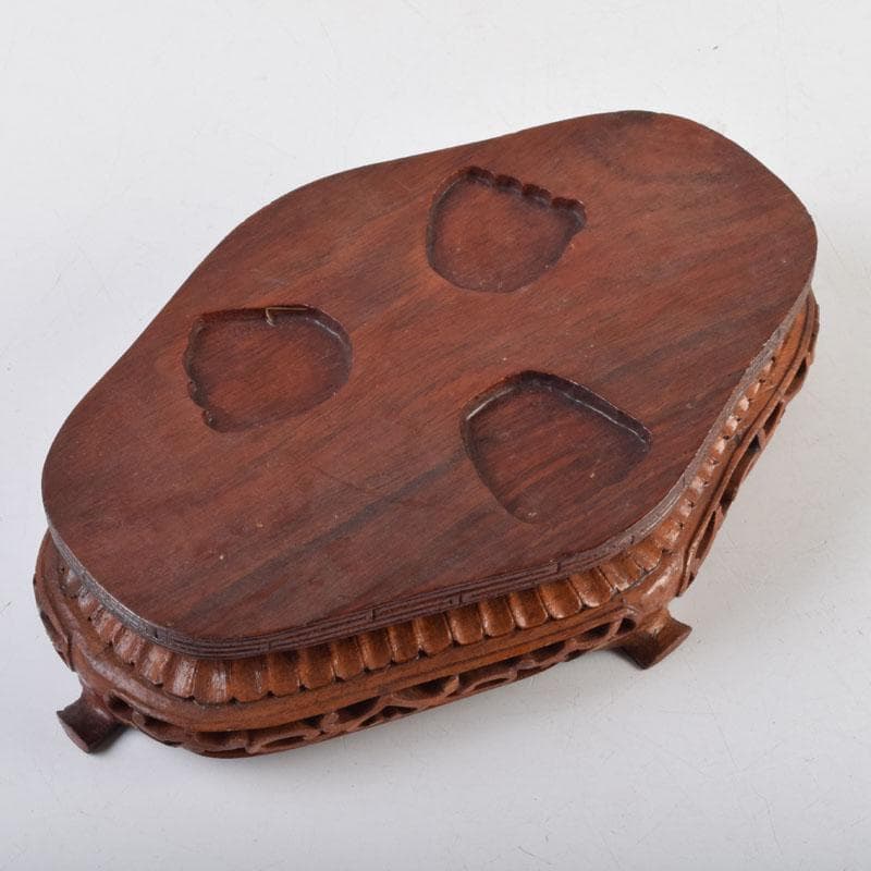 中国　玉石彫刻　雙耳活環　龍鈕蓋爐　香炉　唐木台付　C　9149