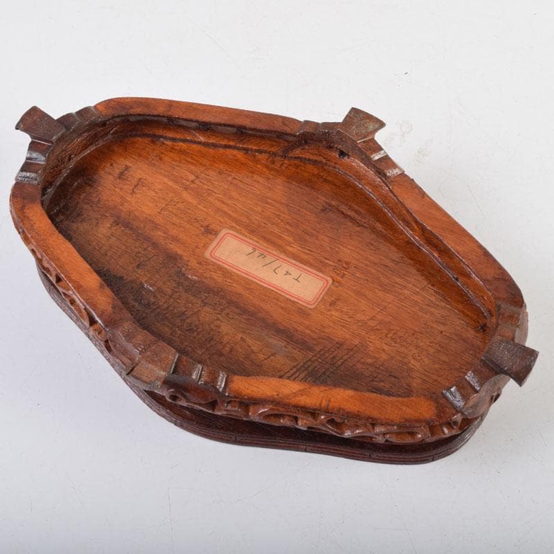 中国　玉石彫刻　雙耳活環　龍鈕蓋爐　香炉　唐木台付　C　9149