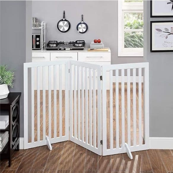 unipaws ペットゲート 木製 折りたたみ式 フェンス ホワイト つ321