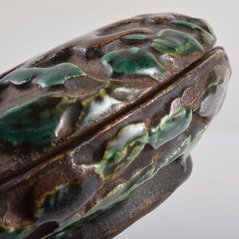 茶道具　交趾焼　獅子文　蓋裏仏像刻　懐中仏　香合　蓋物　C　R9390