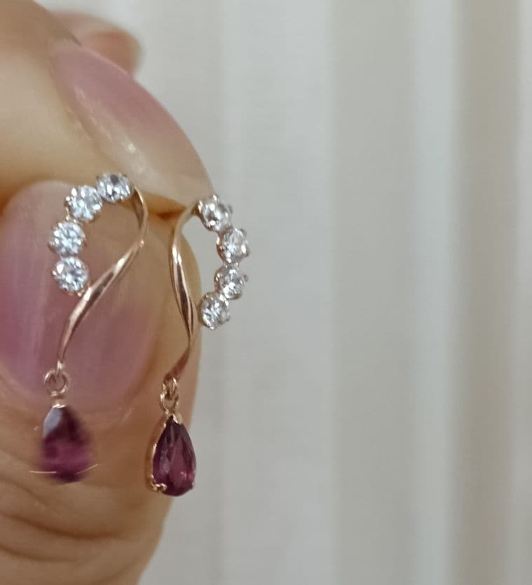 k18 k10 　紫色の宝石付きフープ　ピアス