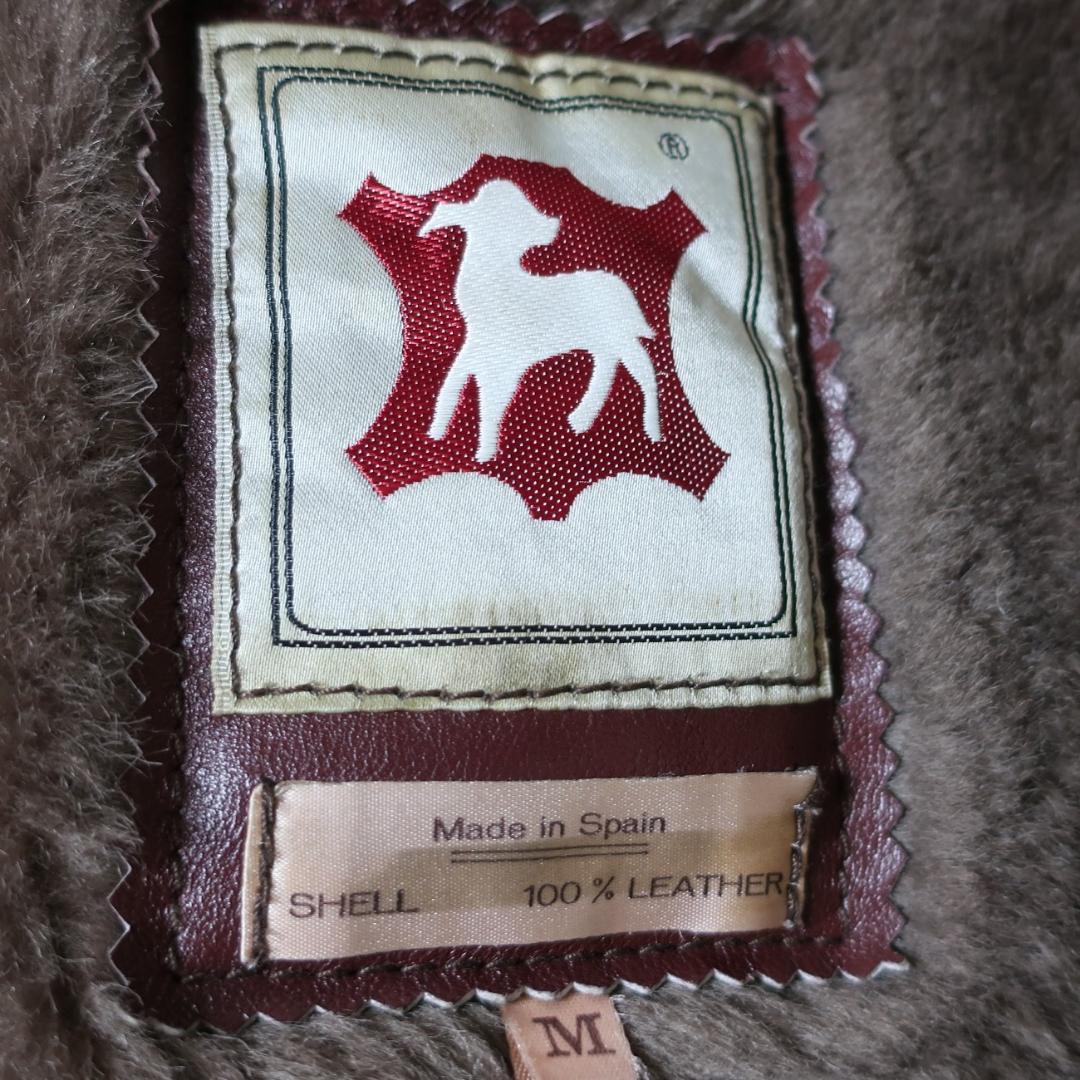 ヴィンテージ メンズスペイン製ムートンコート ラムレザーシアリングコート 茶系