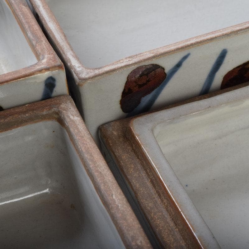 和食器　袖師焼　四代　尾野晋也作　呉須文　重箱　共布共箱　V　8774