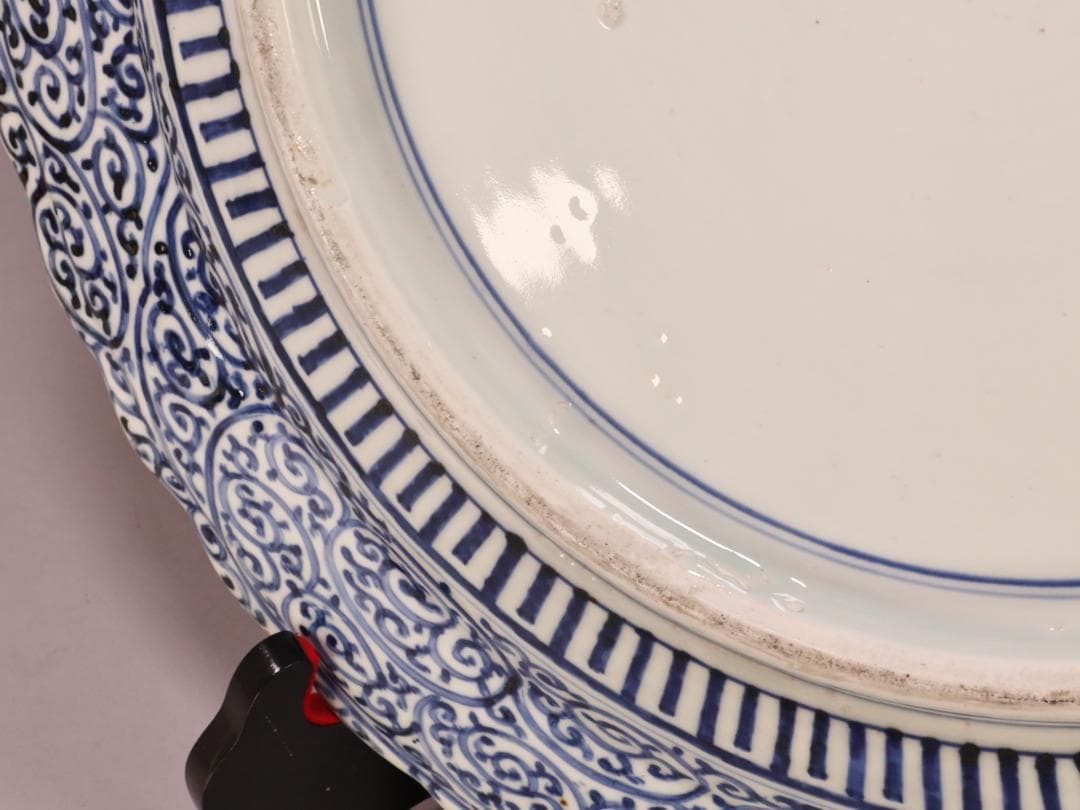 BK266　江戸期　古伊万里　大明成化年製銘　古染付郡鷺文様　大皿　1尺7寸