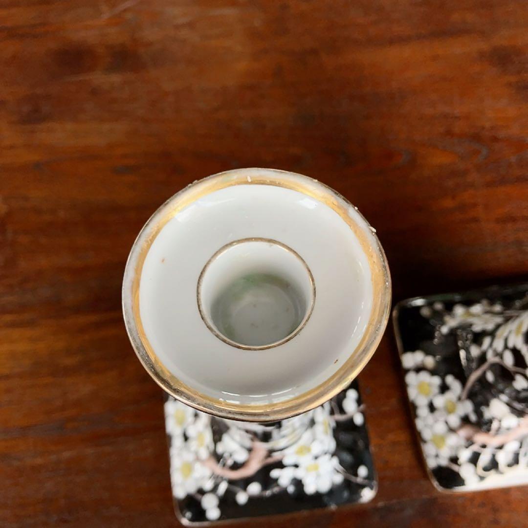 オールドノリタケ 黒地×白梅 アンティーク燭台 金縁 アンティーク