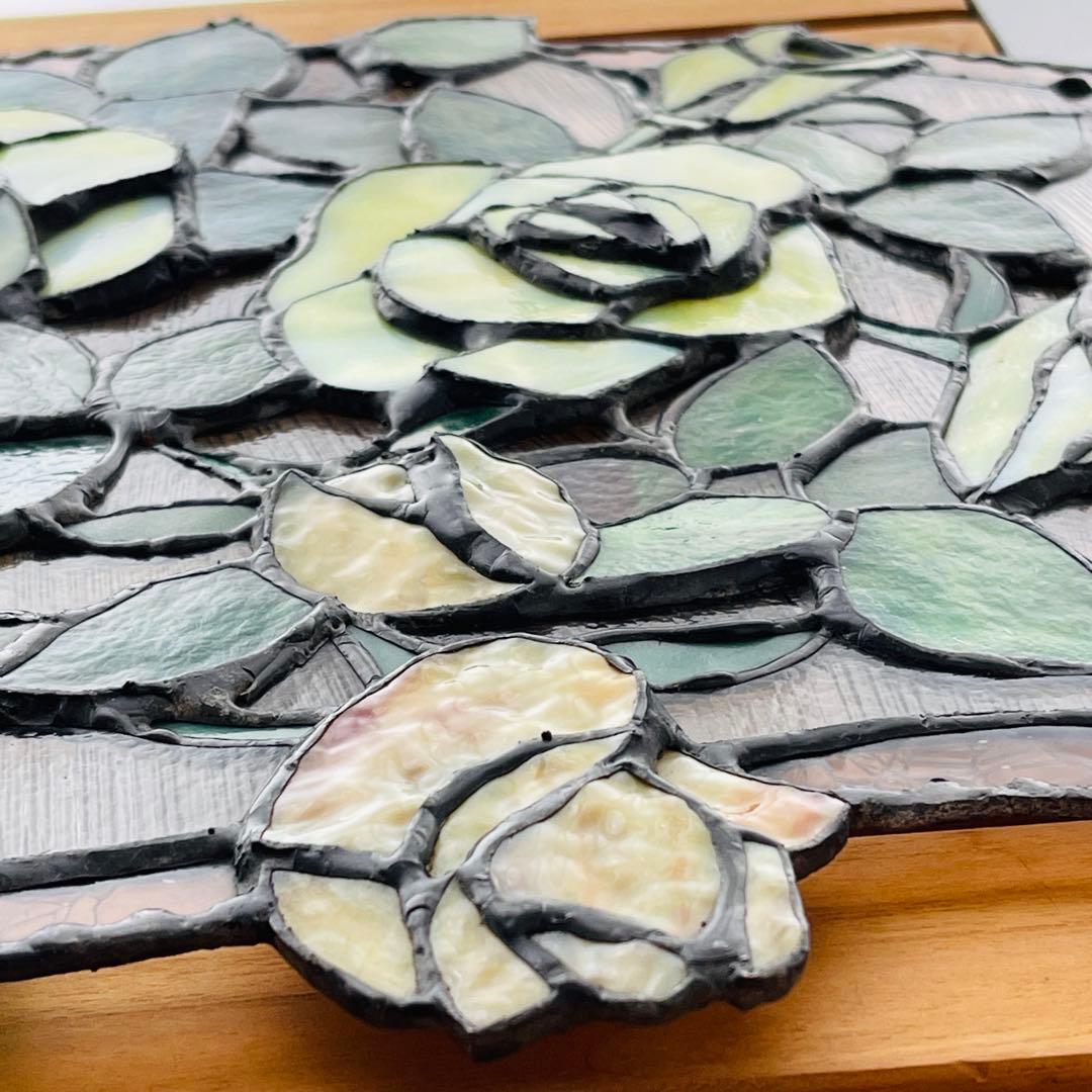 ✮大きめ✮ ステンドグラス　壁掛け　吊り下げ金具付き　バラ　ハンドメイド