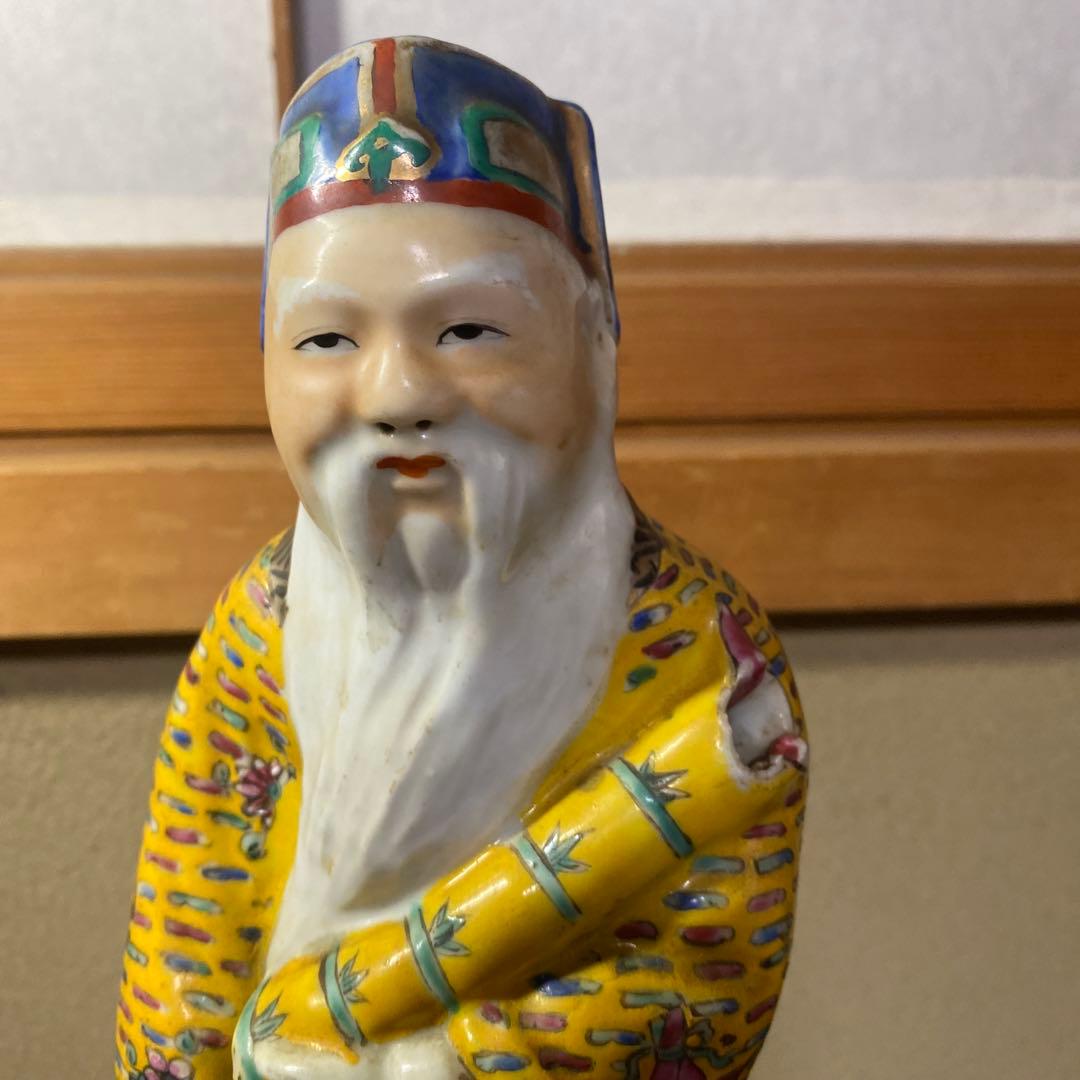 中国古玩　色絵人物置物12cm31cm8cm