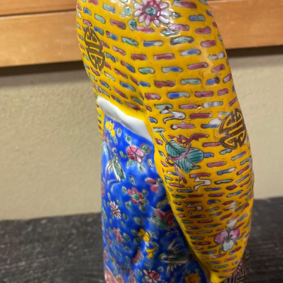 中国古玩　色絵人物置物12cm31cm8cm