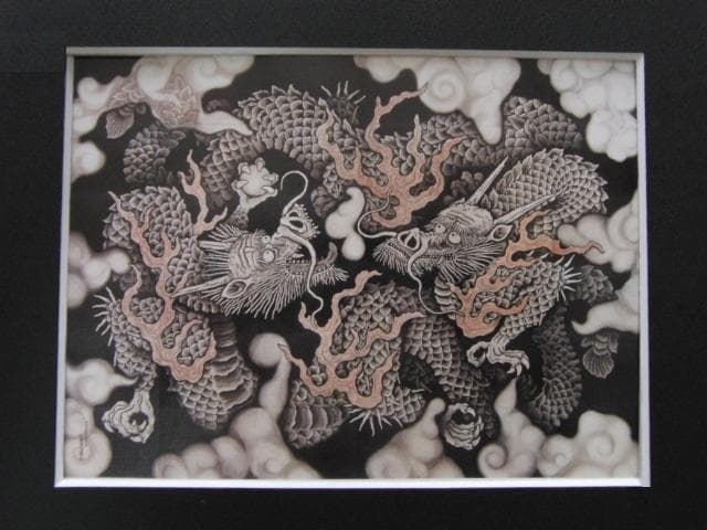 小泉淳作、【双龍図】、希少画集画、状態良好、人気作家 、新品高級額装付