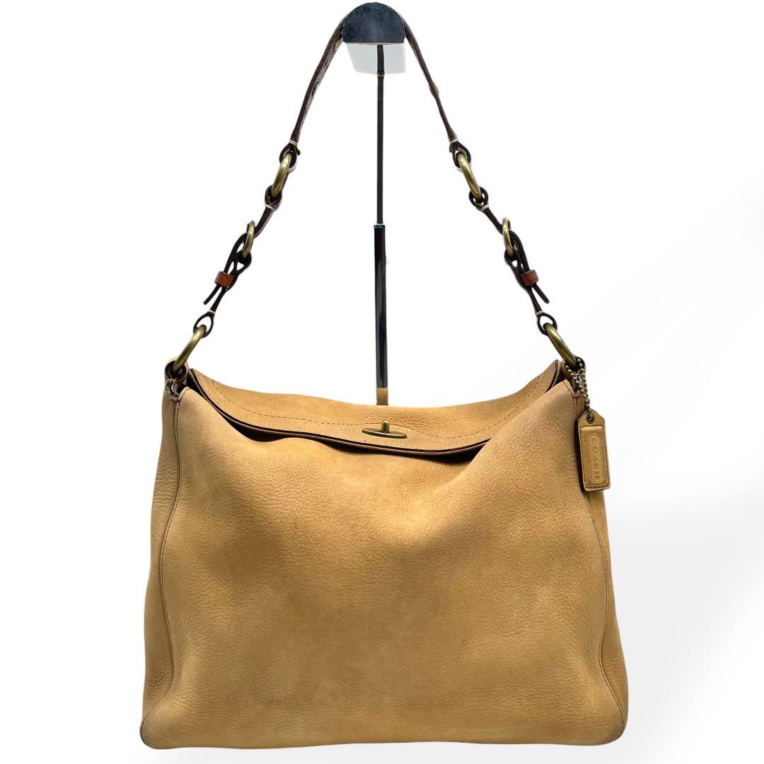 美品　COACH コーチ　ショルダーバッグ　ヌバック　レザー　ターンロック　茶