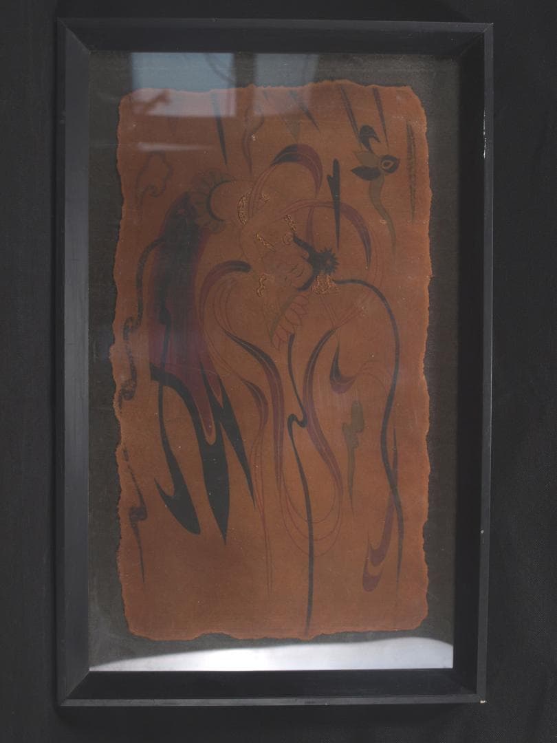 中国唐時代　敦煌莫高窟壁画 彩絵　人物像 発掘品 古美術 AK1749A1-5