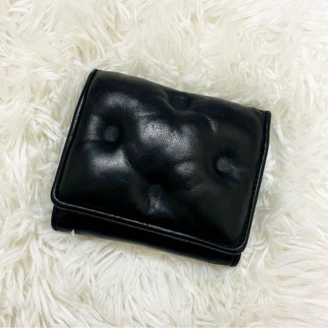 極美✨マルジェラ 二つ折り 財布 レザー 4ステッチ ブラック シボ カレンダー