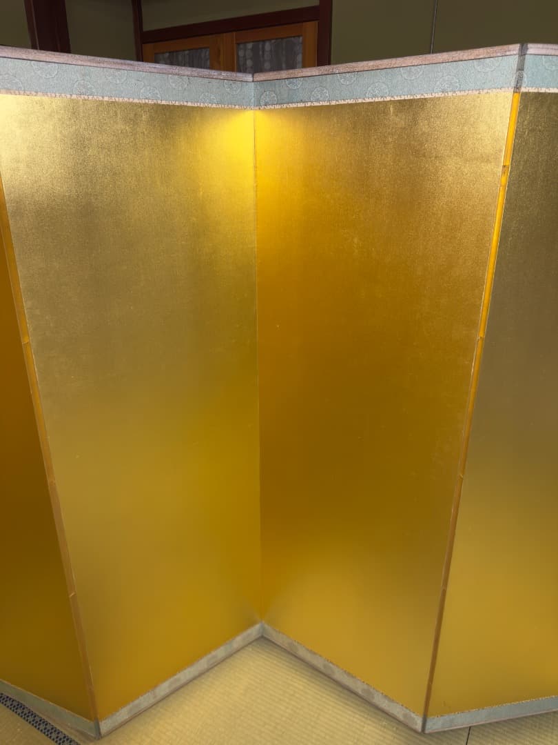 金沢製 金箔屏風 二曲一双 約100年前 美品