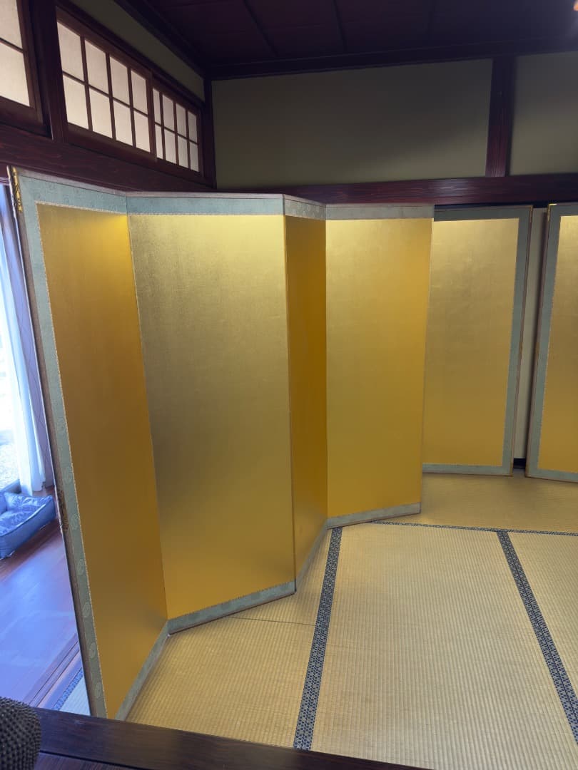 金沢製 金箔屏風 二曲一双 約100年前 美品
