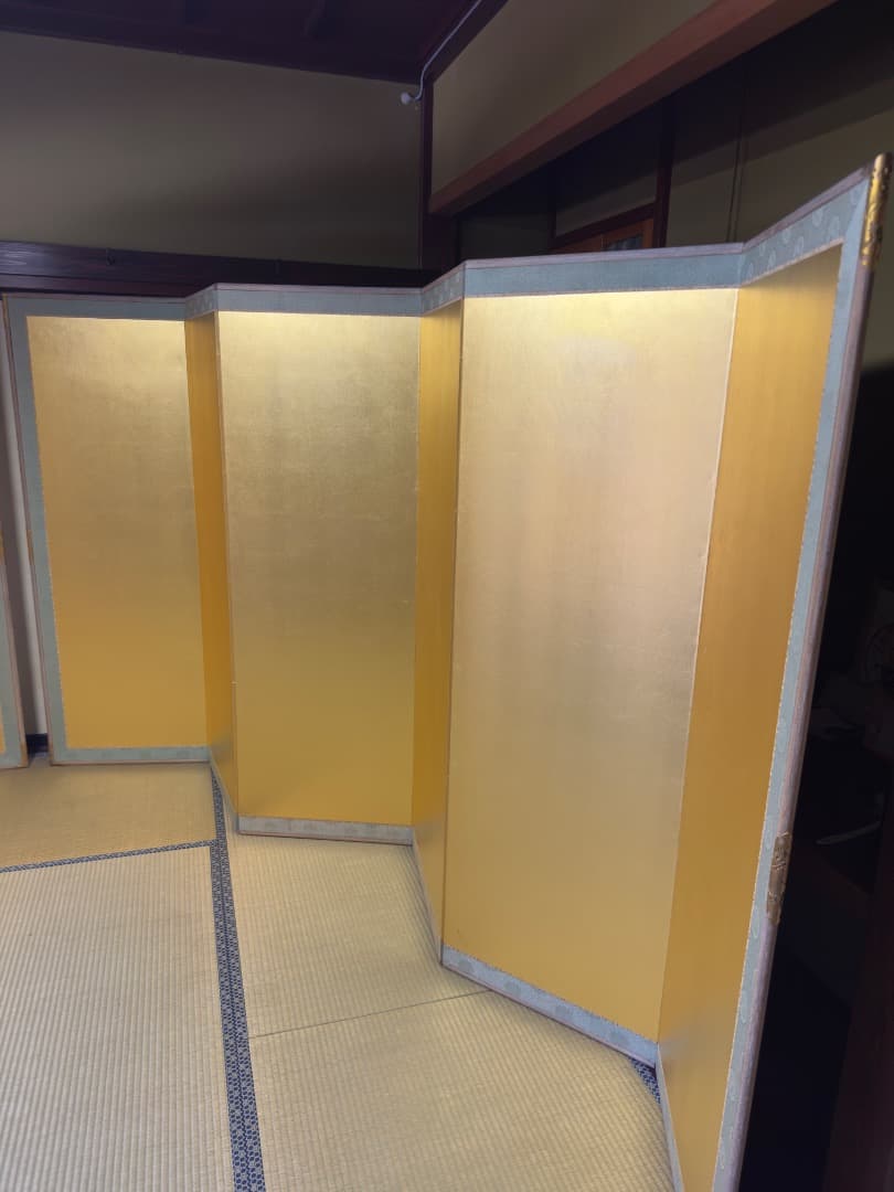 金沢製 金箔屏風 二曲一双 約100年前 美品