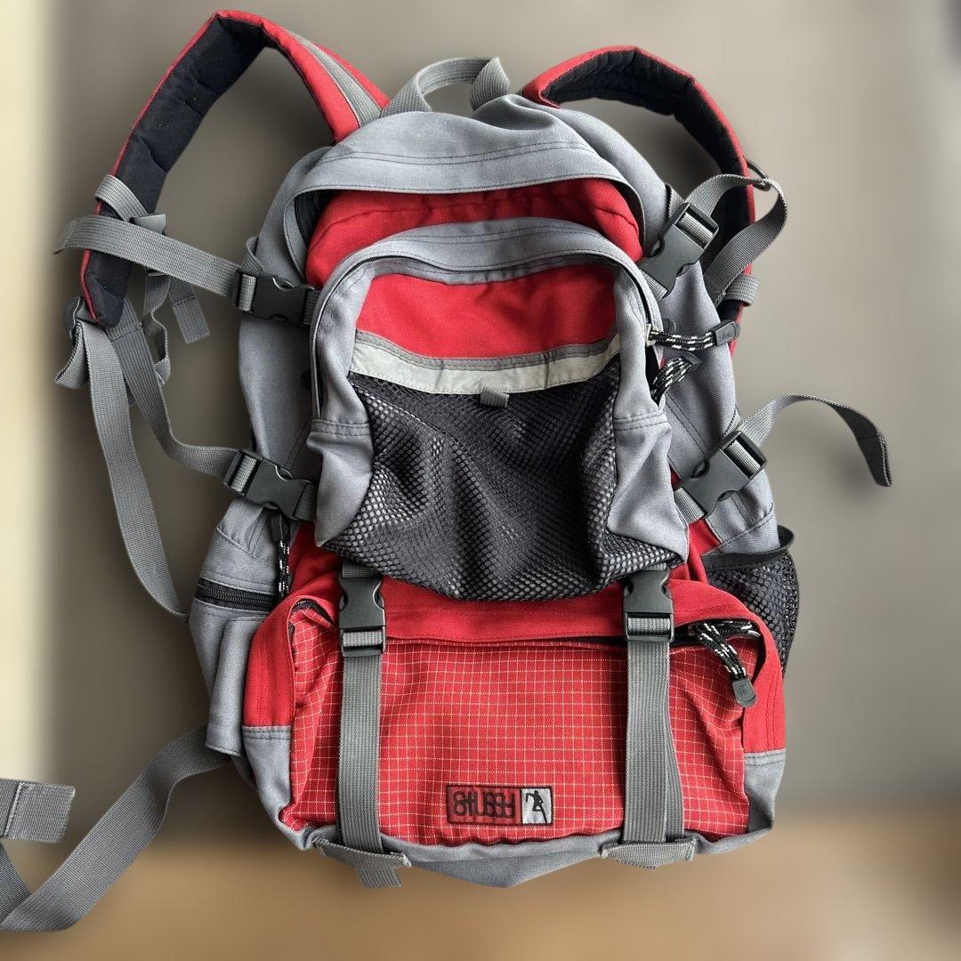 ステューシー old stussy付きリュック 赤/グレー