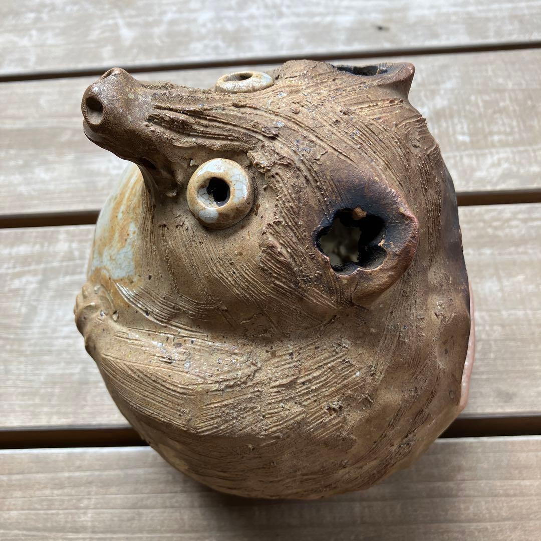 弥平次作　タヌキ 陶器 蚊遣　蚊取り線香器　アンティーク