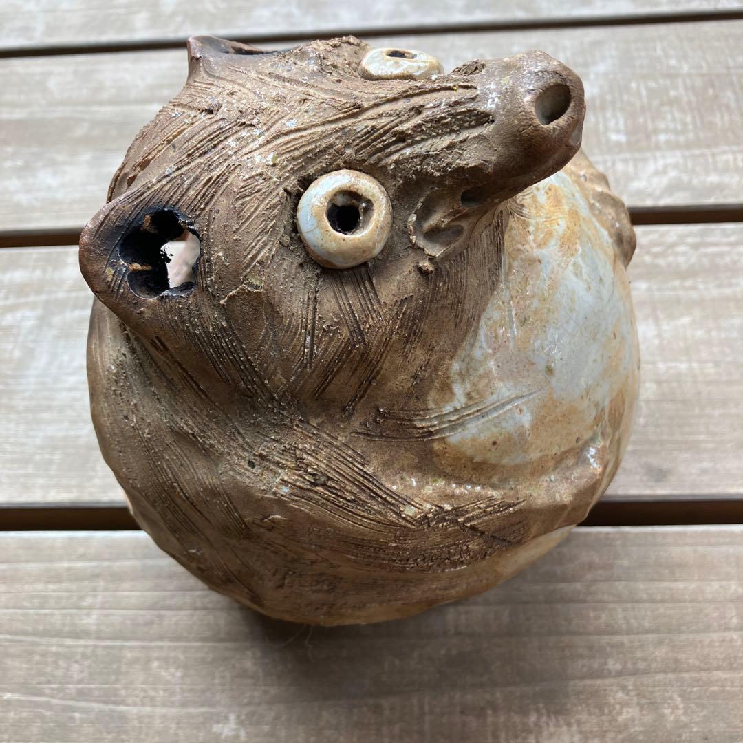 弥平次作　タヌキ 陶器 蚊遣　蚊取り線香器　アンティーク