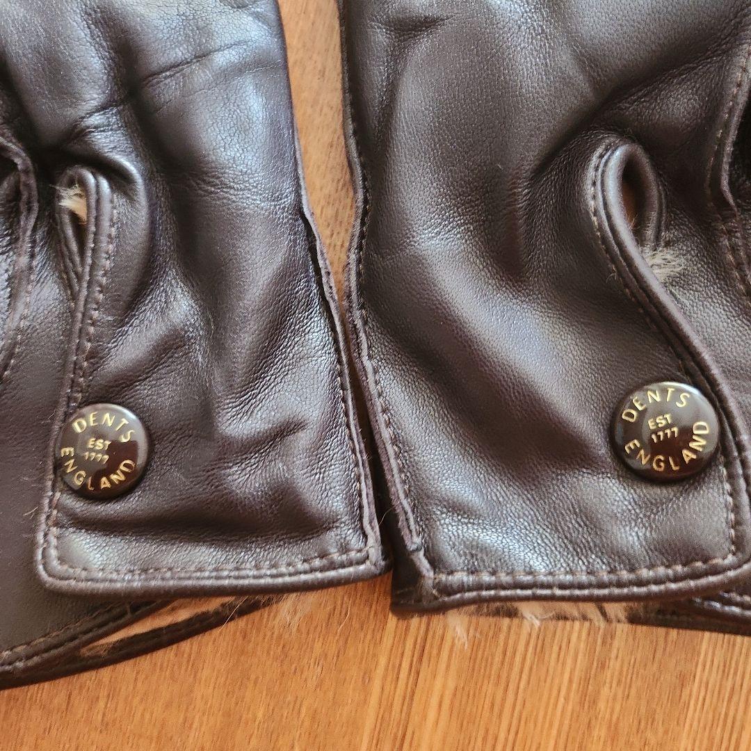 DENTS レザー ファー手袋 黒