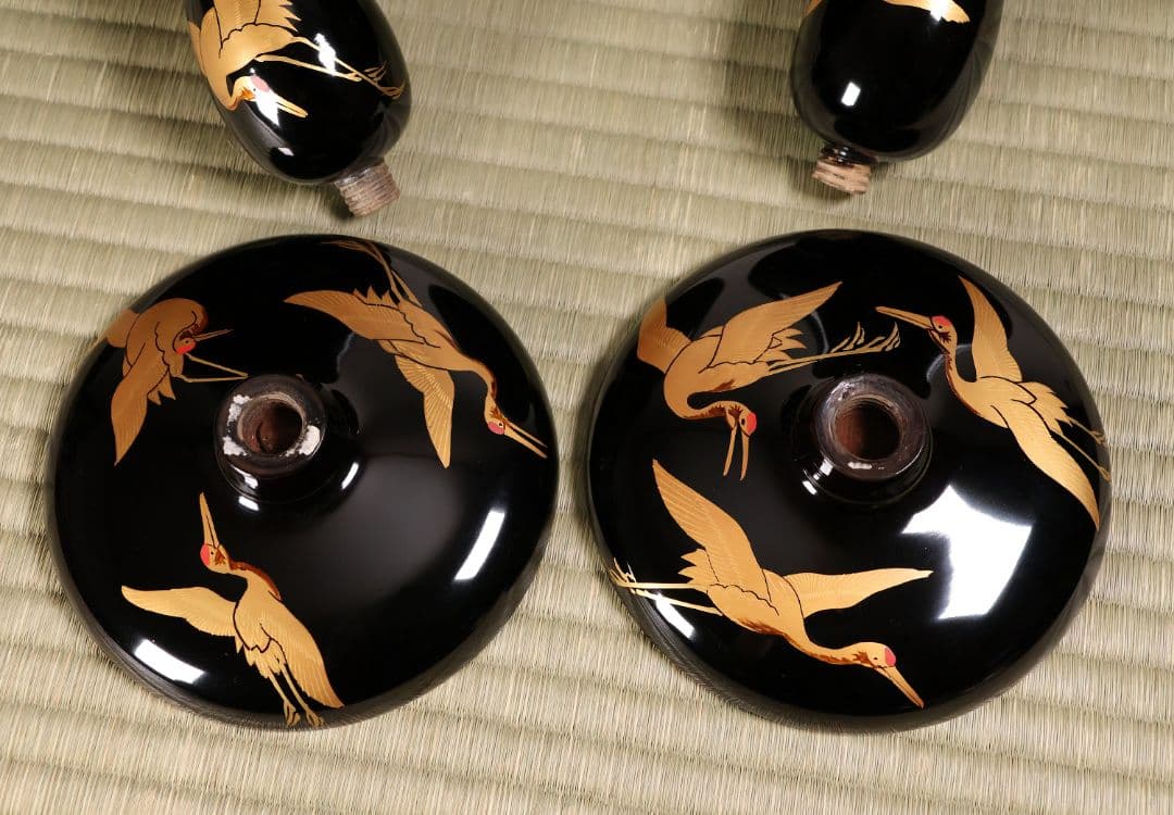 波に鶴 金銀蒔絵 高月一対 木箱 木製漆器 高坏 高槻 菓子器 【MA743】