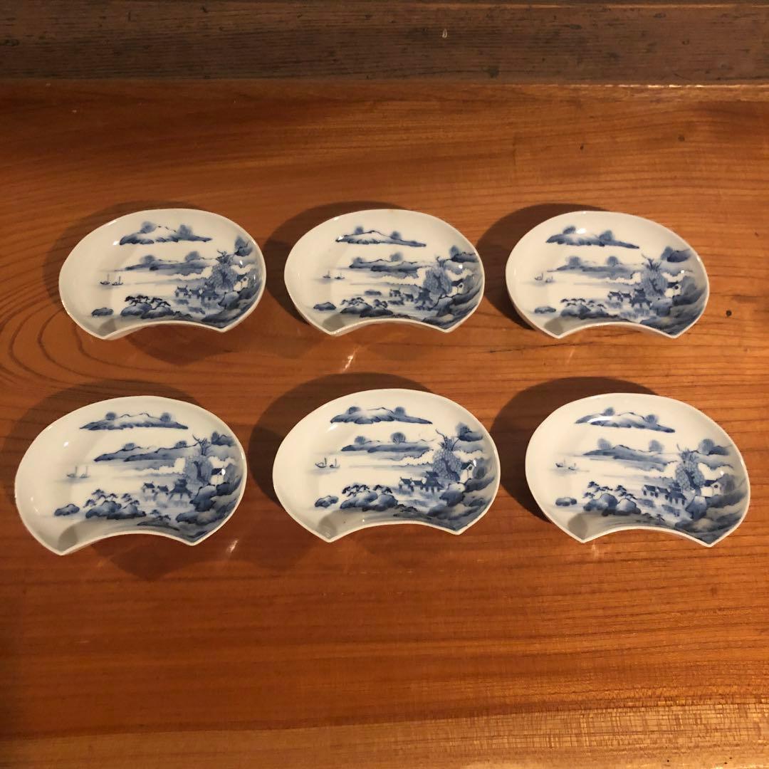 江戸期の平戸焼変形染付皿6客