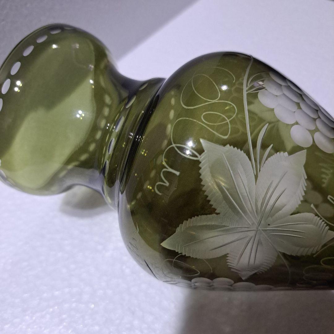 茶道具　江戸　ギヤマン硝子　紫色被せ硝子　葡萄図　　水次　完品