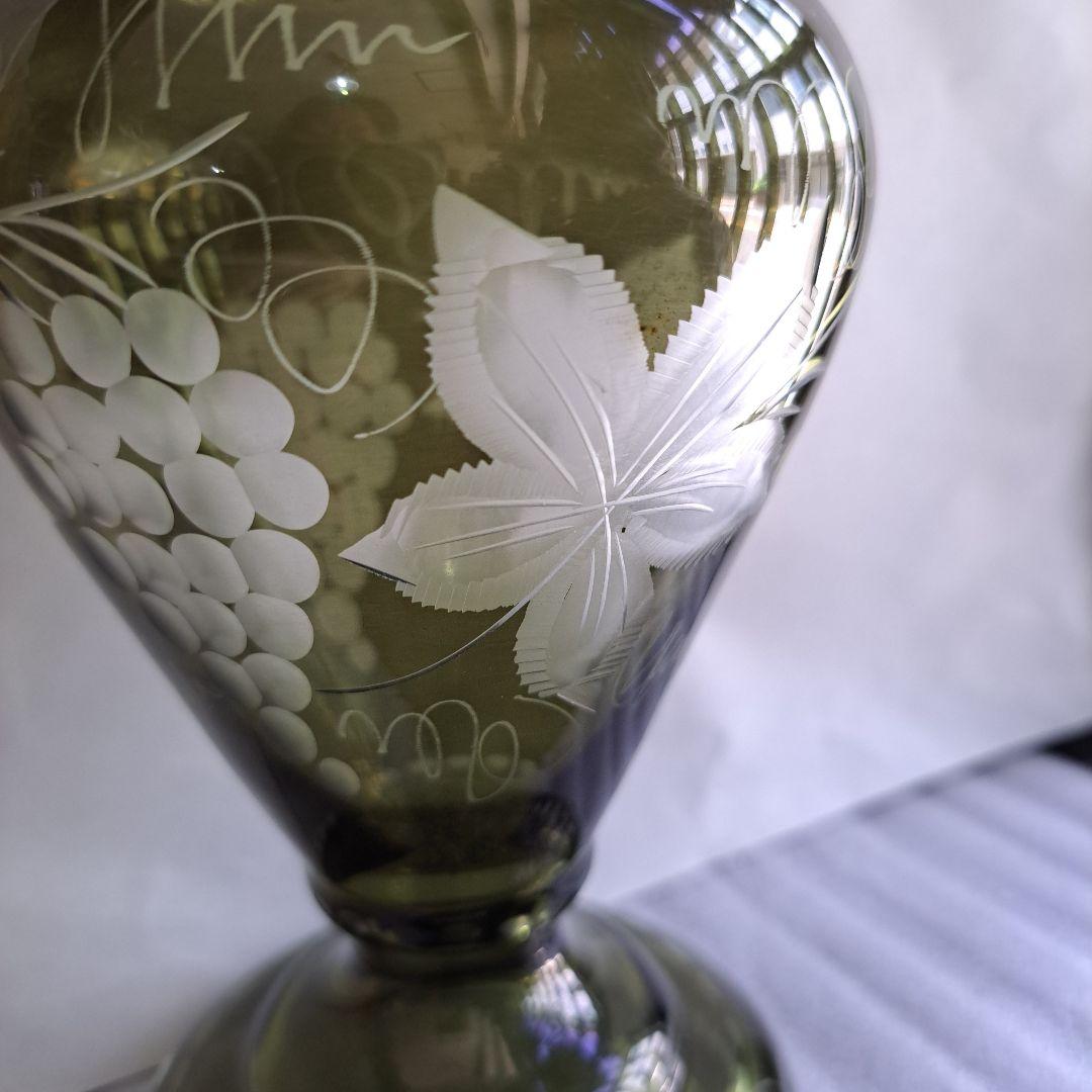 茶道具　江戸　ギヤマン硝子　紫色被せ硝子　葡萄図　　水次　完品