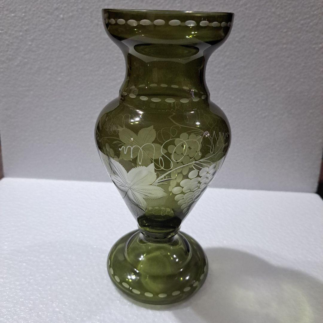 茶道具　江戸　ギヤマン硝子　紫色被せ硝子　葡萄図　　水次　完品