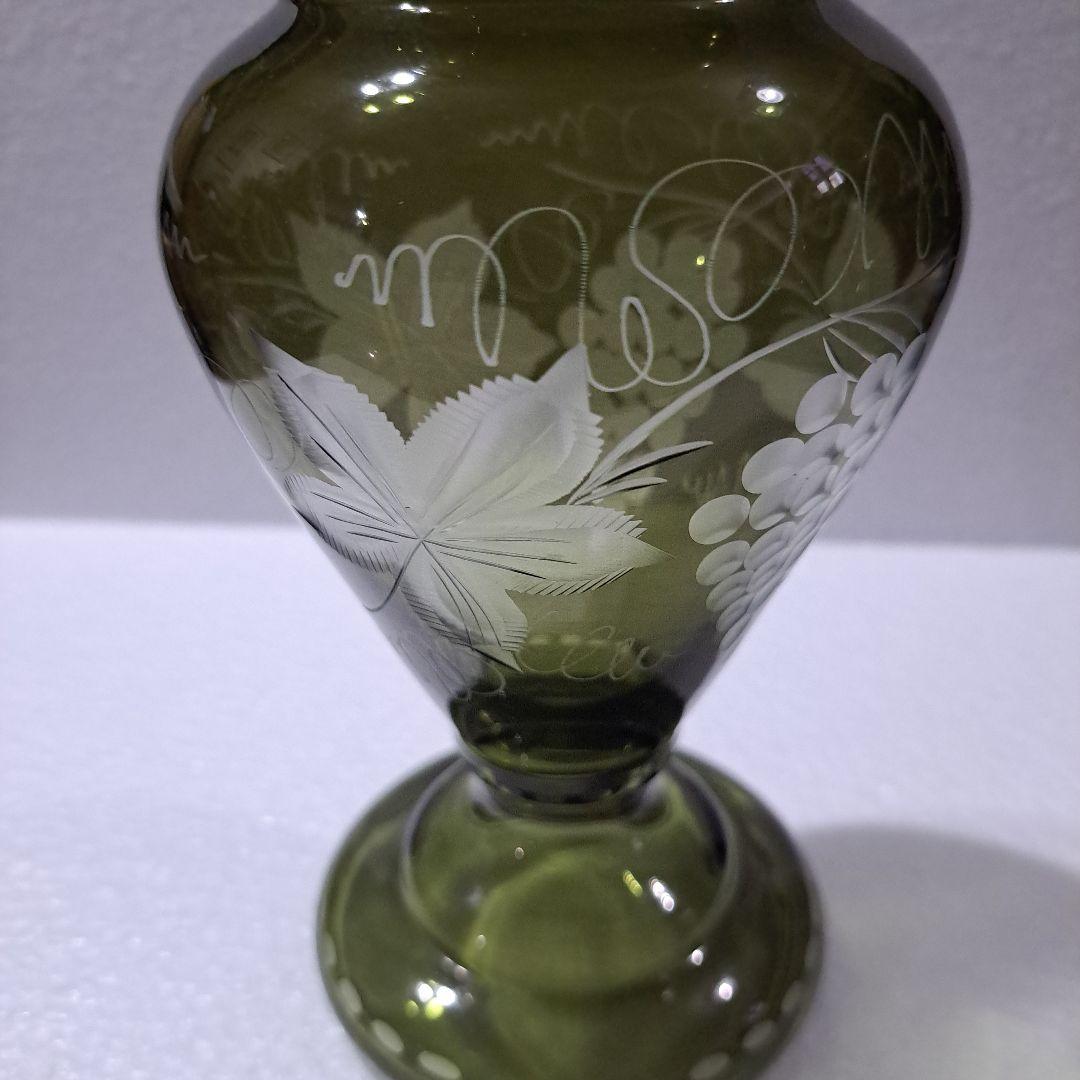 茶道具　江戸　ギヤマン硝子　紫色被せ硝子　葡萄図　　水次　完品