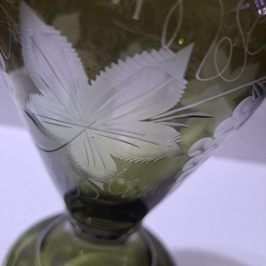 茶道具　江戸　ギヤマン硝子　紫色被せ硝子　葡萄図　　水次　完品