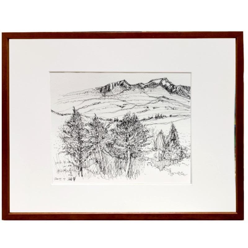 ☆青野昌勝☆「中山峠の春」ペン画　四ツ　未使用！