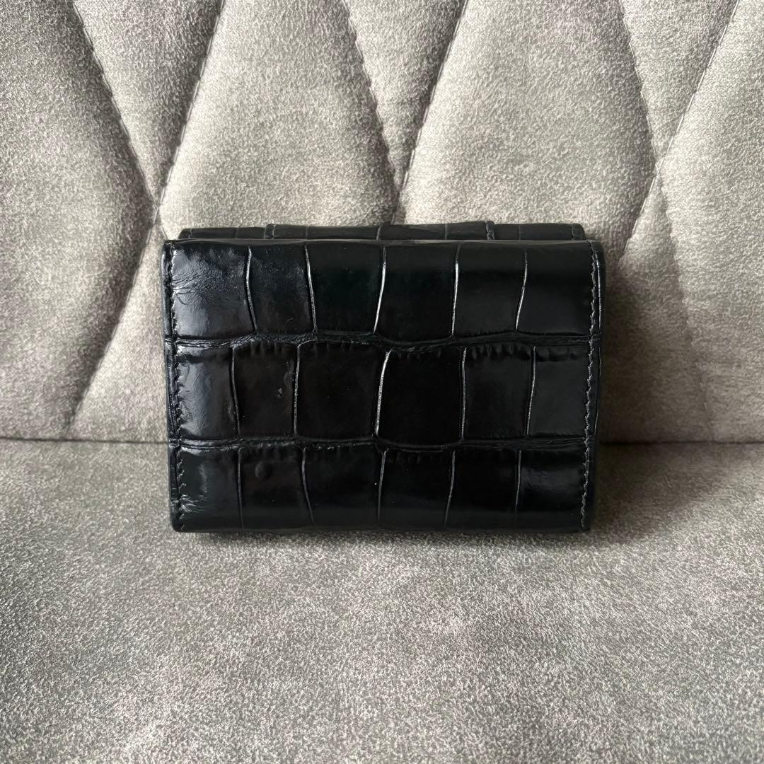 バレンシアガ 三つ折りブラック アワーグラス クロコ 型押し Bロゴ