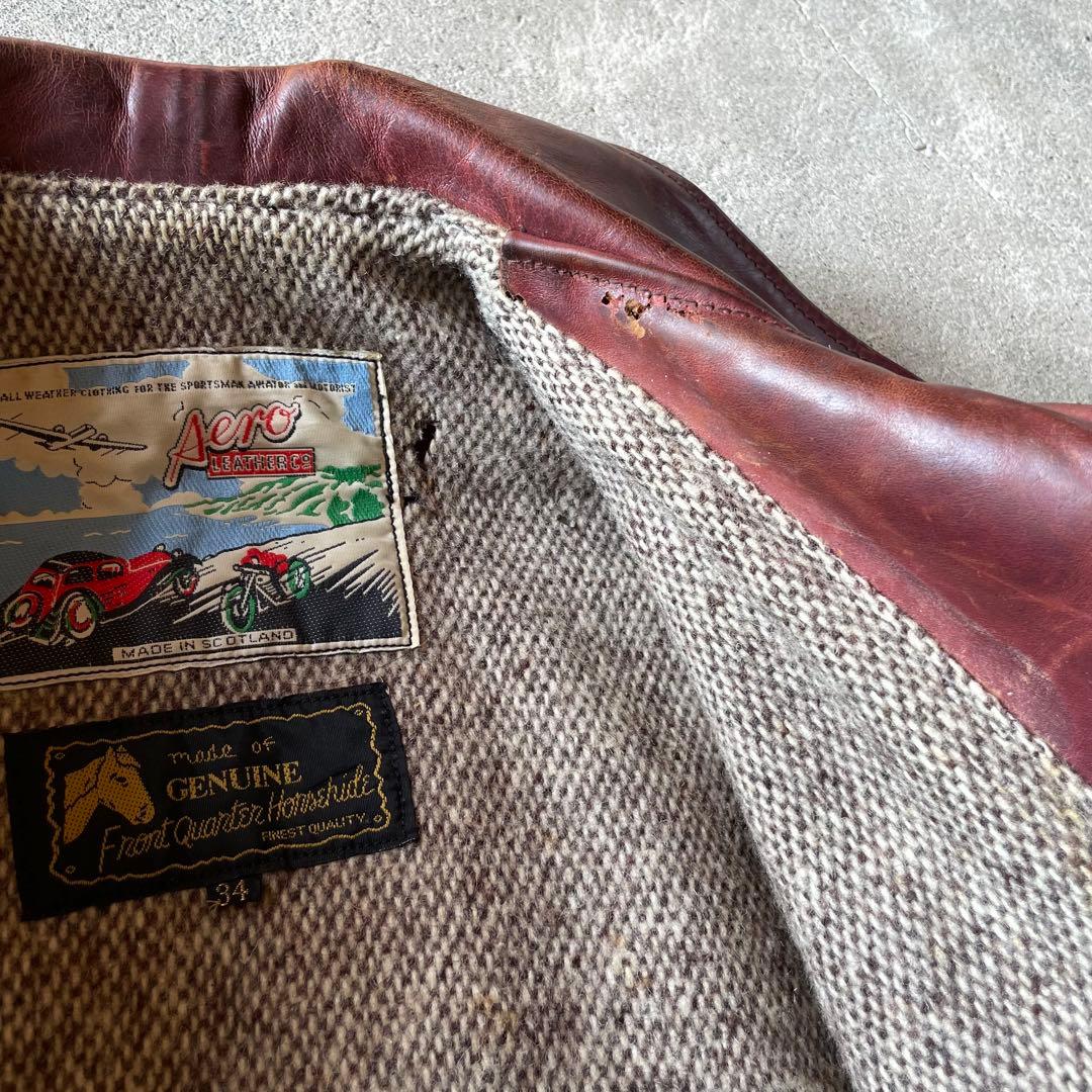 エアロレザー ハーフベルト ホースハイド レザージャケット ブラウン 34