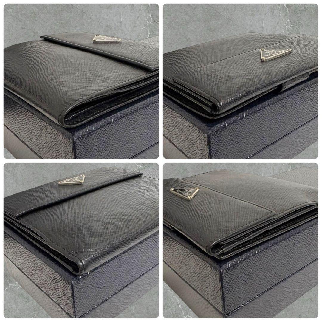 超極美品✨ PRADA プラダ 三つ折り財布 サフィアーノ ブラック 三角ロゴ