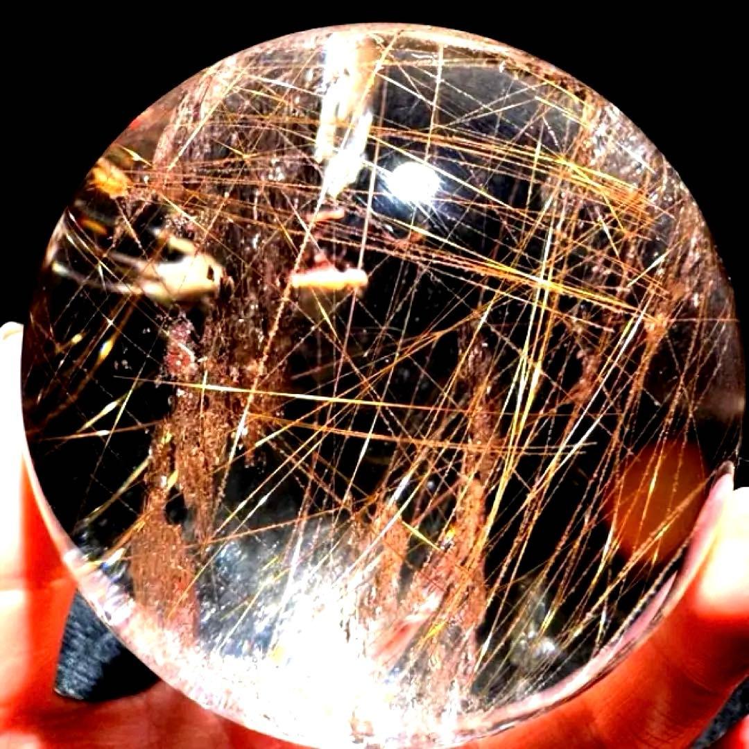 超特大‼️81mm ゴールドルチルクォーツ　丸玉スフィア　金針水晶　パワーストーン