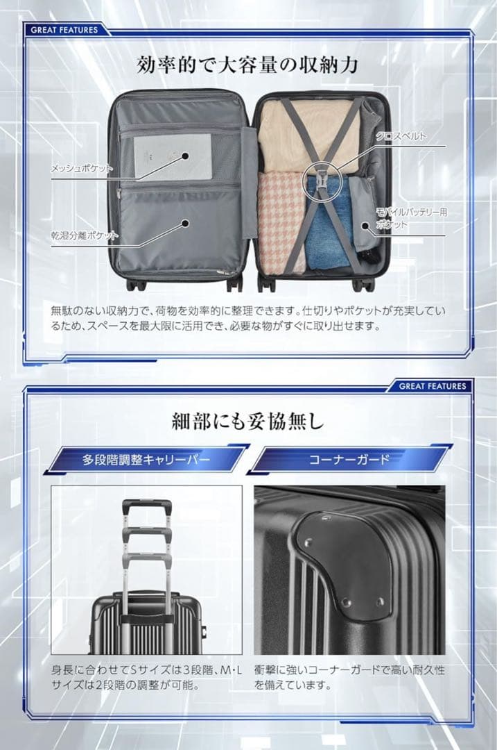 ⑥スーツケース キャリーケース キャリーバッグ 大型 Lサイズ 7泊 キャスター