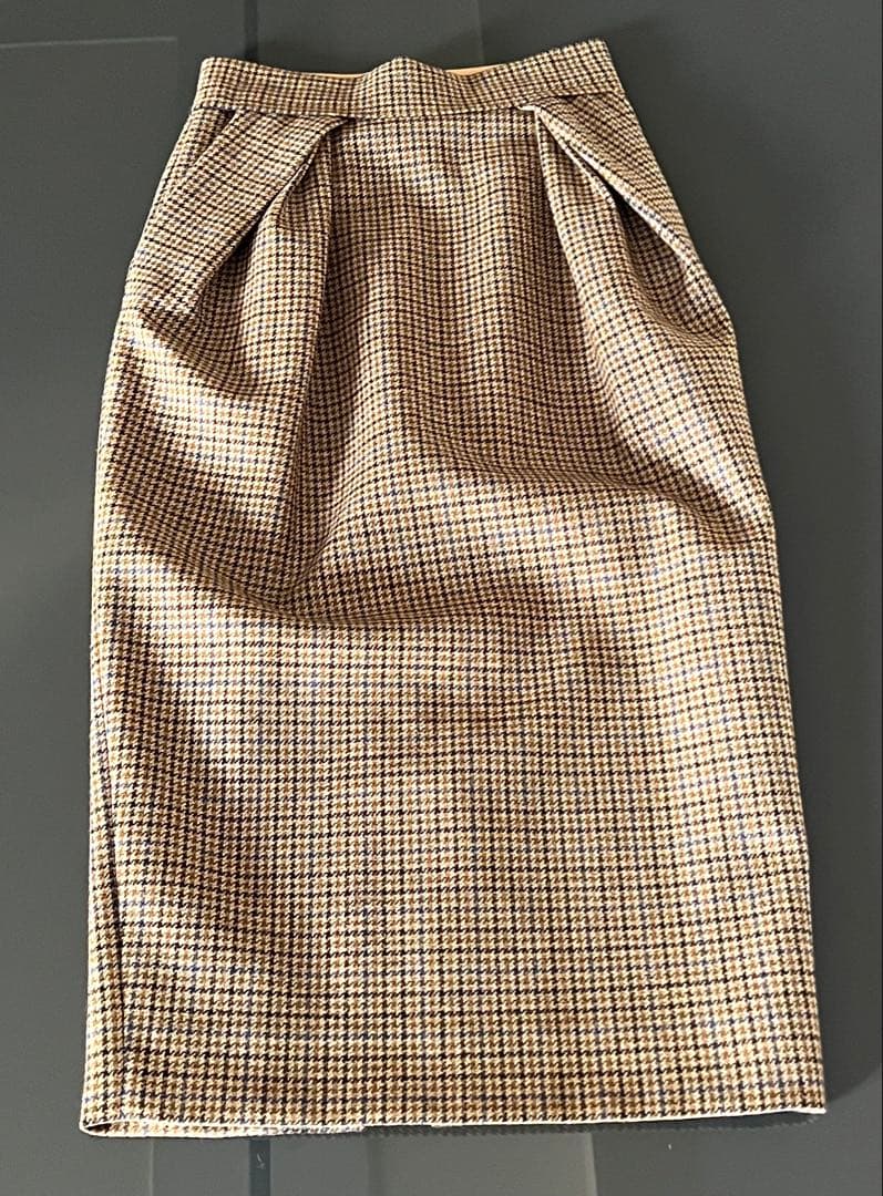 メゾン・マルジェラウール キャメル ミディスカートチェック柄タイトスカート