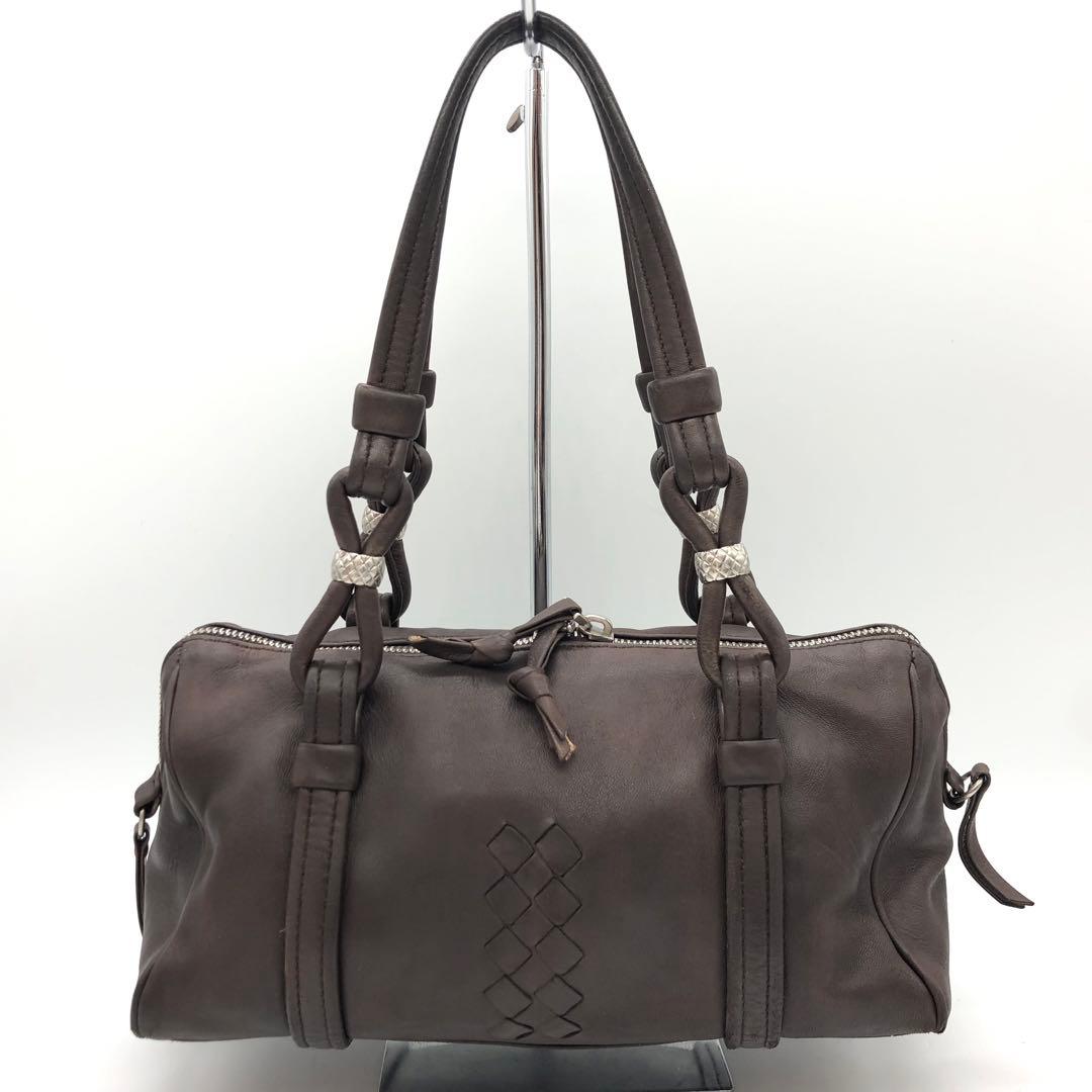 ボッテガヴェネタ　ミニボストンバッグ ダークブラウン イントレチャート