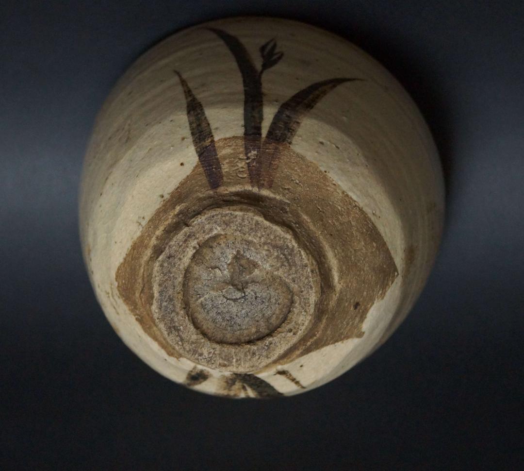 江戸期 古杉形茶碗 墨絵蘭文 在銘 池坊家元蔵共箱 茶道具★時代物★