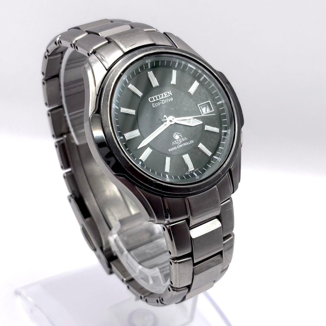 CITIZEN アテッサ 電波ソーラー チタン 黒 メンズ 腕時計 稼働品