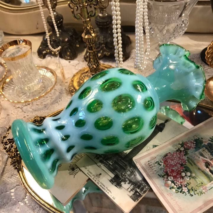 Antiqueフェントン40's～50's緑Fentonドットアンティーク