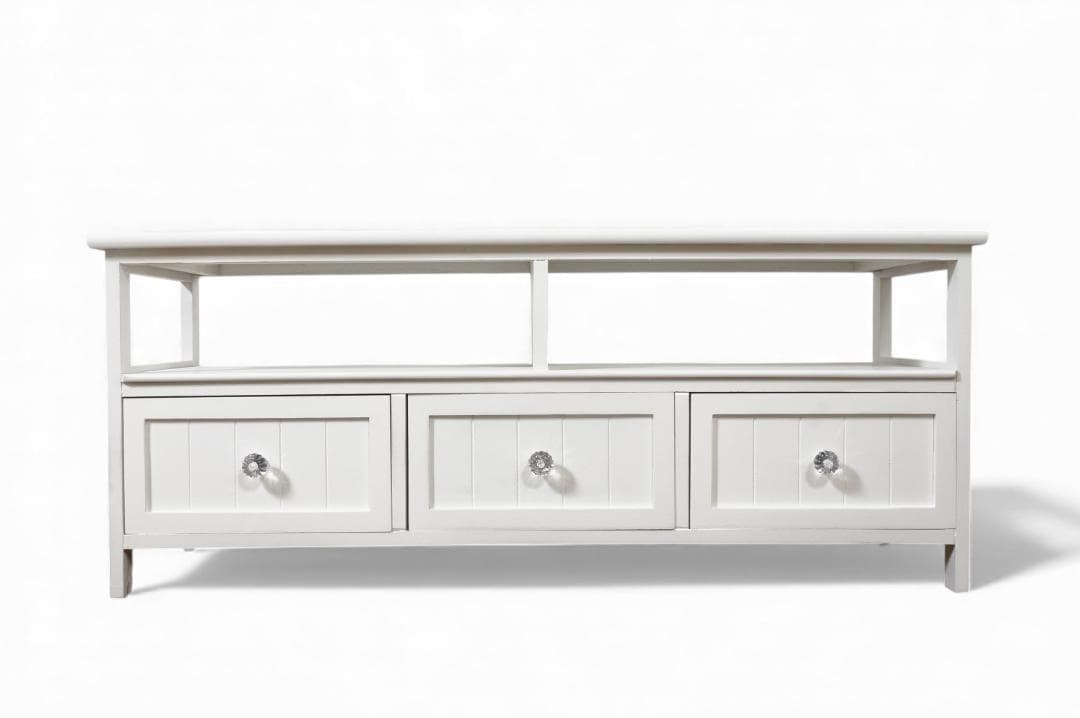 フォロー割幅100㎝【新品】クリスタル取っ手付き 白いテレビ台 アンティーク調