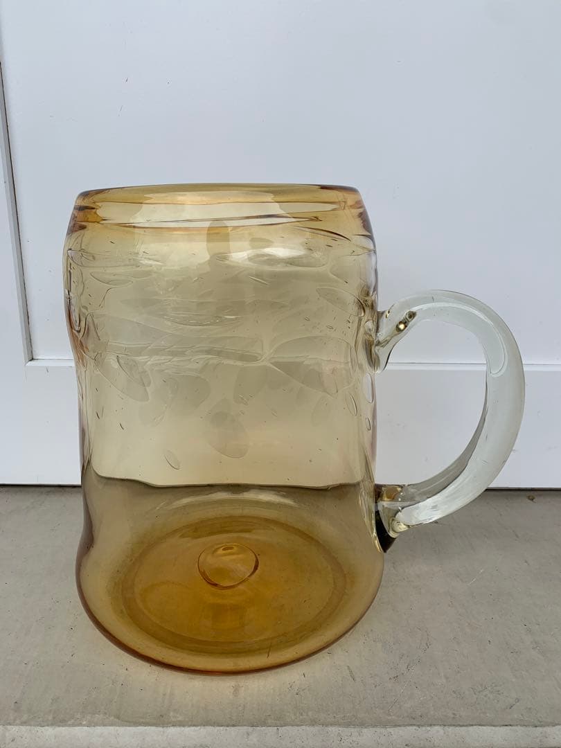 気泡ガラス　特大ビアジョッキ型　鉢　ガラスインテリア　花瓶　レトロ