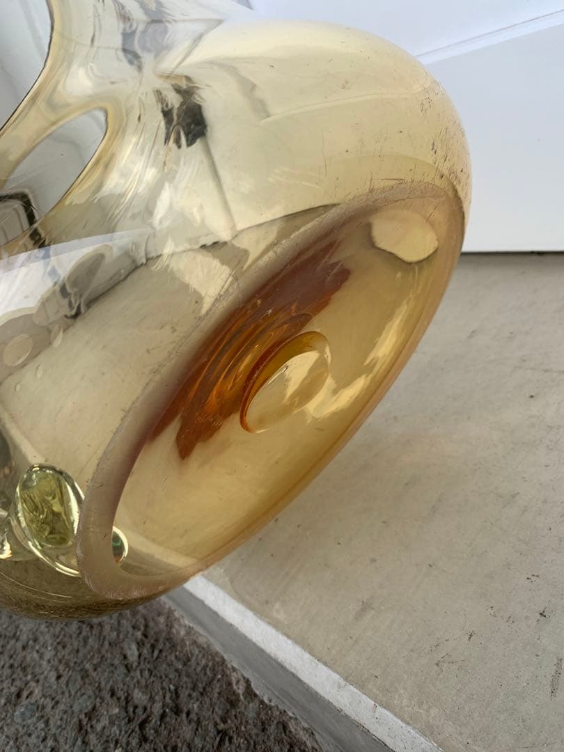 気泡ガラス　特大ビアジョッキ型　鉢　ガラスインテリア　花瓶　レトロ